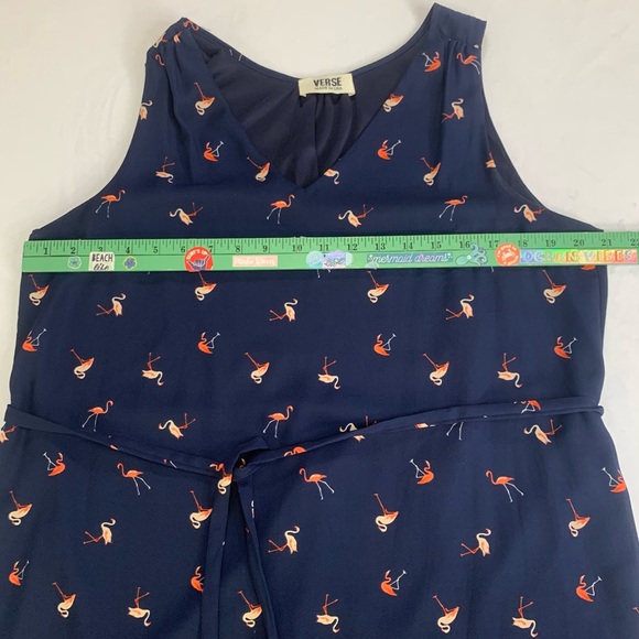 Verse Flamingo‎ Pattern Navy Dress Belted Women’s Size M / L - Picture 9 of 16
